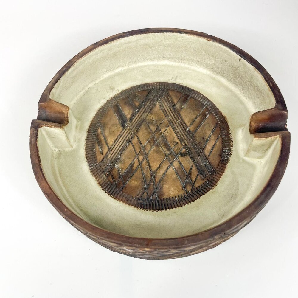 Vintage Bitossi Sgraffito Brown Mid Century Modern Ashtray Incised Geometric - Picture 3 of 8